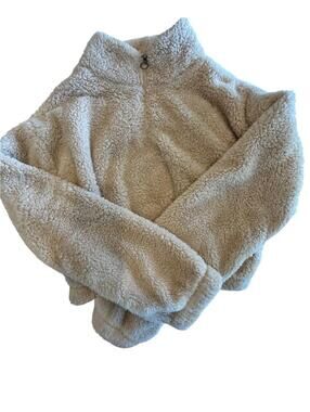 SO Teddy Jacket Women's Beige Fluffy Soft Short Cropped  Size XS Sherpa